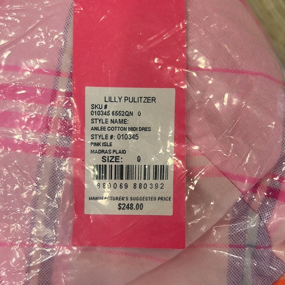NWT Lilly Pulitzer Anlee Cotton Midi Dress Pink Isle Madras Plaid - Picture 7 of 7